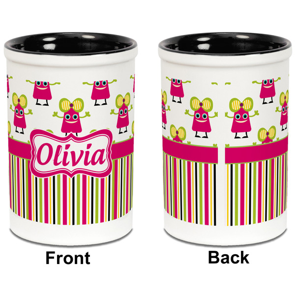 Pink Monsters & Stripes Pencil Holder - Black - approval