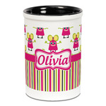 Pink Monsters & Stripes Ceramic Pencil Holders - Black