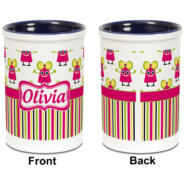 Pink Monsters & Stripes Pencil Holder - Blue - approval