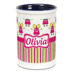 Pink Monsters & Stripes Ceramic Pencil Holders - Blue