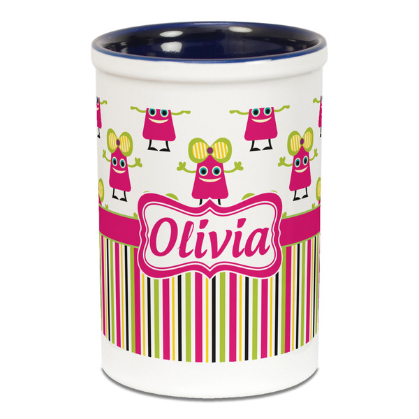 Pink Monsters & Stripes Pencil Holder - Blue