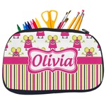 Pink Monsters & Stripes Neoprene Pencil Case - Medium w/ Name or Text