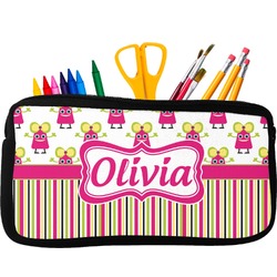 Pink Monsters & Stripes Neoprene Pencil Case (Personalized)