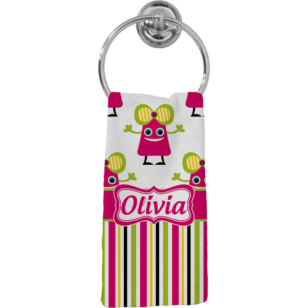 Custom Pink Monsters & Stripes Hand Towel - Full Print (Personalized)