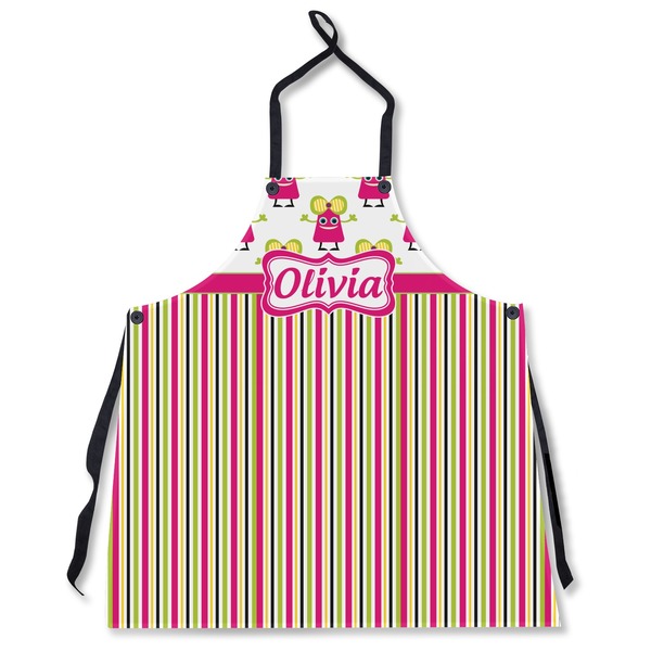 Custom Pink Monsters & Stripes Apron Without Pockets w/ Name or Text