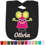 Pink Monsters & Stripes Cotton Baby Bib (Personalized)