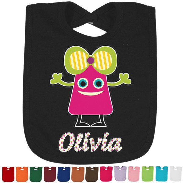 Custom Pink Monsters & Stripes Cotton Baby Bib (Personalized)