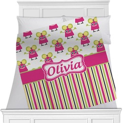 Pink Monsters & Stripes Minky Blanket (Personalized)