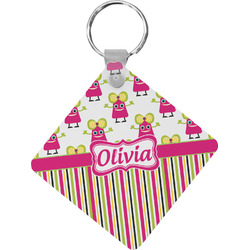 Pink Monsters & Stripes Diamond Plastic Keychain w/ Name or Text