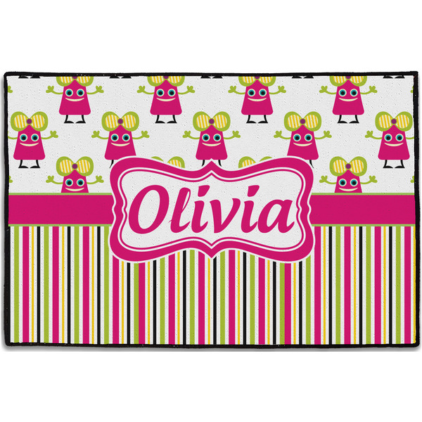 Pink Monsters & Stripes Personalized Door Mat - 36x24 (APPROVAL)