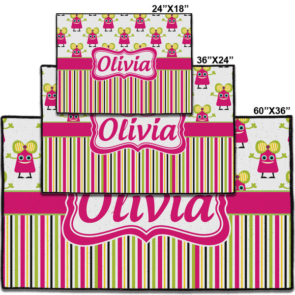 Pink Monsters & Stripes Personalized Door Mat - Group Parent IMF