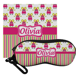 Pink Monsters & Stripes Eyeglass Case & Cloth (Personalized)