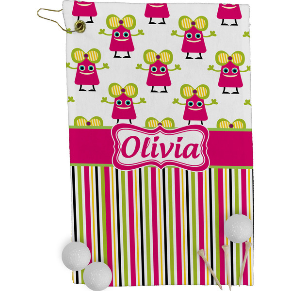 Pink Monsters & Stripes Personalized Golf Towel
