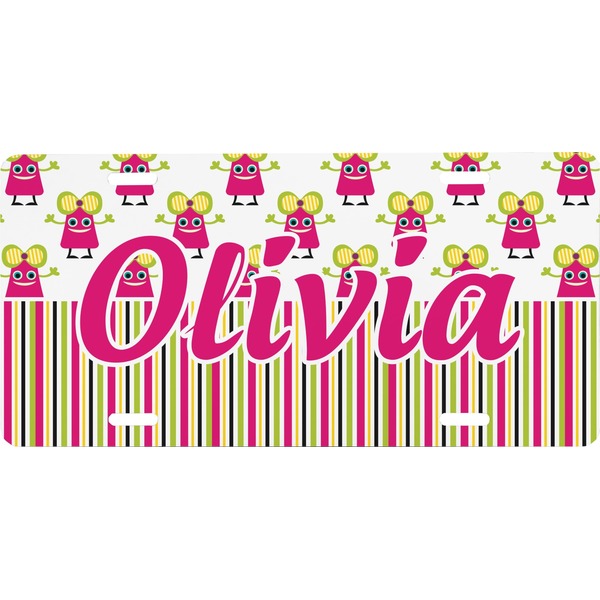 Custom Pink Monsters & Stripes Front License Plate (Personalized)