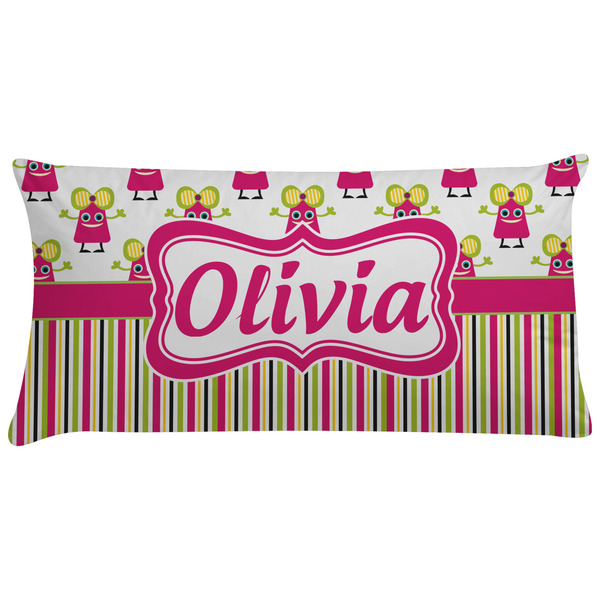 Custom Pink Monsters & Stripes Pillow Case - King (Personalized)