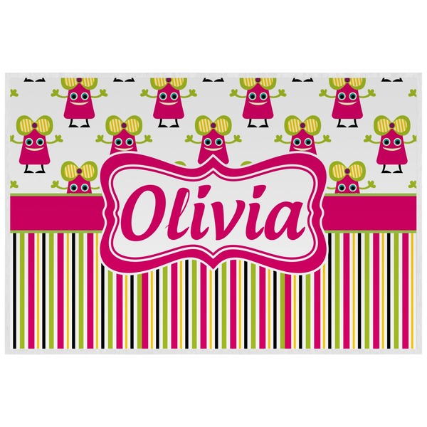 Custom Pink Monsters & Stripes Laminated Placemat w/ Name or Text