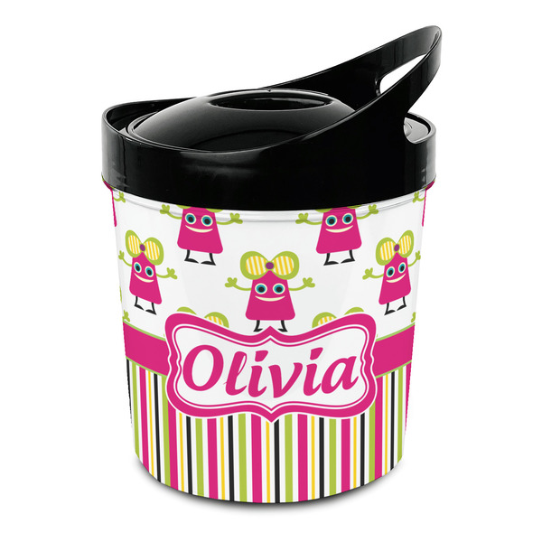 Custom Pink Monsters & Stripes Plastic Ice Bucket (Personalized)