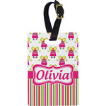 Pink Monsters & Stripes Plastic Luggage Tag - Rectangular w/ Name or Text
