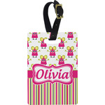 Pink Monsters & Stripes Plastic Luggage Tag - Rectangular w/ Name or Text