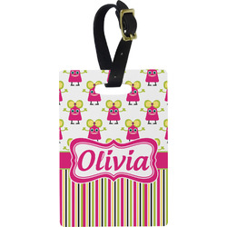 Pink Monsters & Stripes Plastic Luggage Tag - Rectangular w/ Name or Text