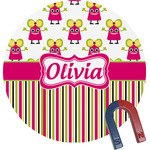 Pink Monsters & Stripes Round Fridge Magnet (Personalized)
