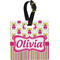 Pink Monsters & Stripes Plastic Luggage Tag - Square w/ Name or Text