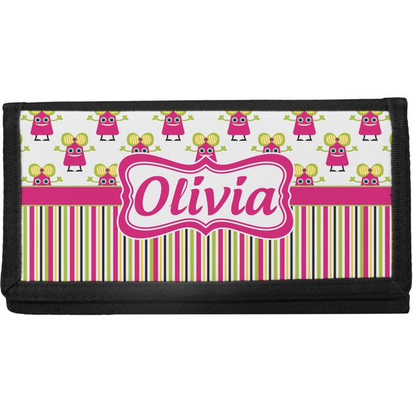 Custom Pink Monsters & Stripes Canvas Checkbook Cover (Personalized)