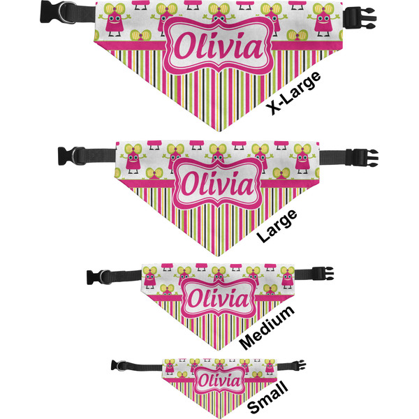 Pink Monsters & Stripes Pet Bandana Sizes