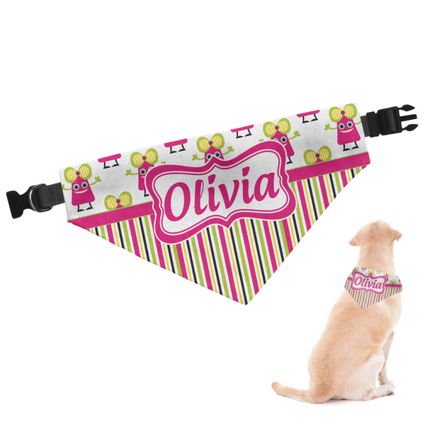 Custom Pink Monsters & Stripes Dog Bandana (Personalized)