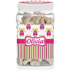 Pink Monsters & Stripes Dog Treat Jar (Personalized)