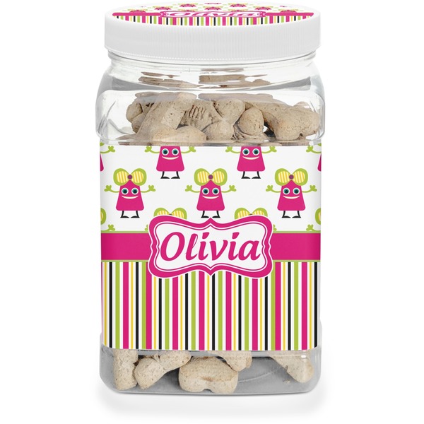 Custom Pink Monsters & Stripes Dog Treat Jar (Personalized)