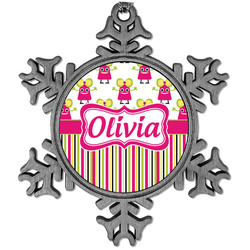 Pink Monsters & Stripes Vintage Snowflake Ornament (Personalized)