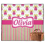 Pink Monsters & Stripes Outdoor Picnic Blanket (Personalized)