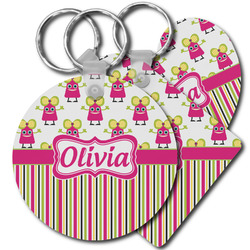 Pink Monsters & Stripes Plastic Keychain (Personalized)