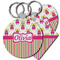 Pink Monsters & Stripes Plastic Keychains