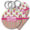Pink Monsters & Stripes Plastic Keychain (Personalized)