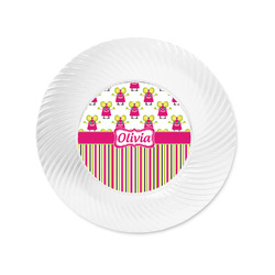 Pink Monsters & Stripes Plastic Party Appetizer & Dessert Plates - 6" (Personalized)
