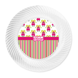 Pink Monsters & Stripes Plastic Party Dinner Plates - 10" (Personalized)