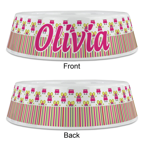 Pink Monsters & Stripes Plastic Pet Bowls - Large - APPROVAL