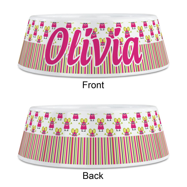Pink Monsters & Stripes Plastic Pet Bowls - Medium - APPROVAL