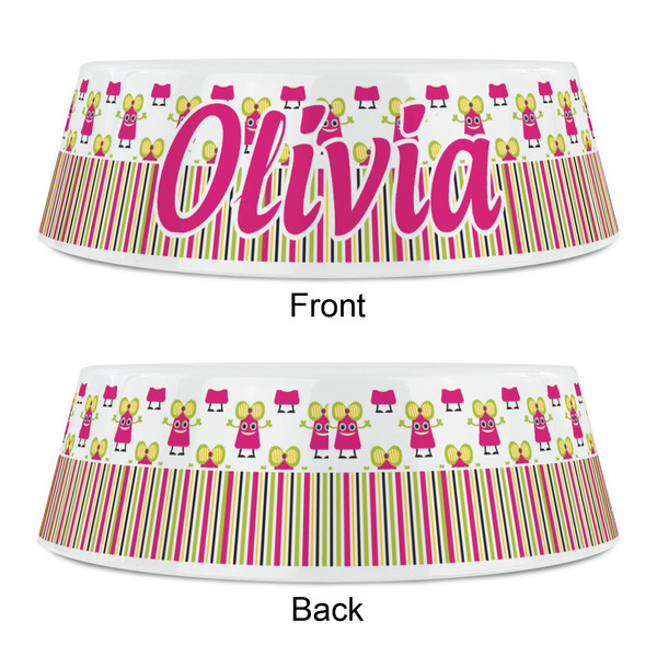 Pink Monsters & Stripes Plastic Pet Bowls - Small - APPROVAL