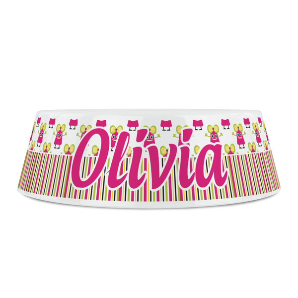 Pink Monsters & Stripes Plastic Pet Bowls - Small - FRONT