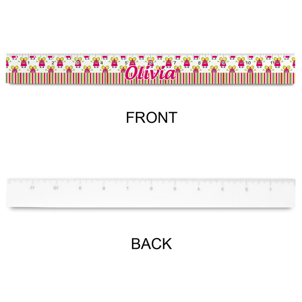 Pink Monsters & Stripes Plastic Ruler - 12" - APPROVAL