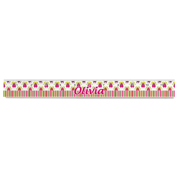 Pink Monsters & Stripes Plastic Ruler - 12" - FRONT