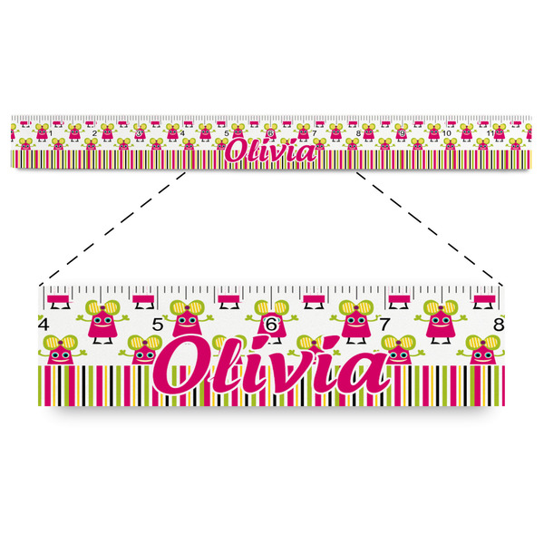 Custom Pink Monsters & Stripes Plastic Ruler - 12" (Personalized)