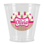Pink Monsters & Stripes Plastic Shot Glass (Personalized)