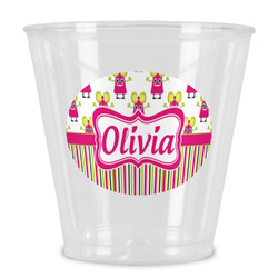 Pink Monsters & Stripes Plastic Shot Glass (Personalized)