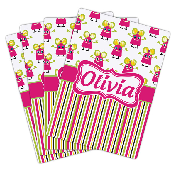 Pink Monsters & Stripes Playing Cards - Hand Back View