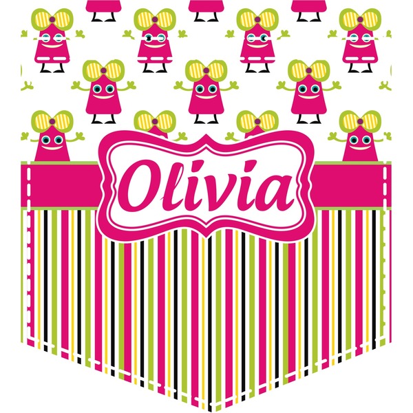 Custom Pink Monsters & Stripes Iron On Faux Pocket (Personalized)