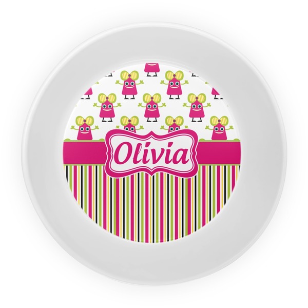 Pink Monsters & Stripes Melamine Bowl - Center